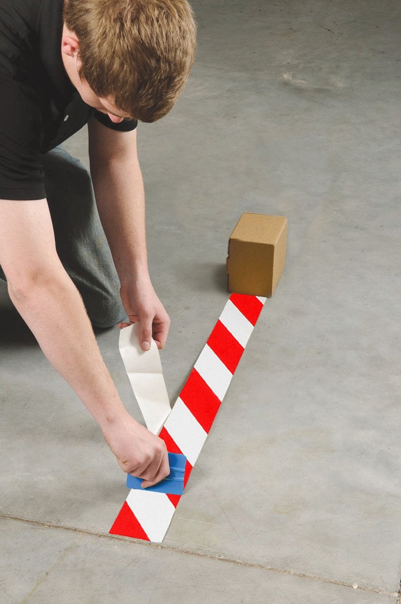 Brady - 104348 ToughStripe Nonabrasive Diagonal Stripes Floor Marking Tapes, 100' Length, 3" Width, Red and White (Pack of 1 Roll) - Image 4